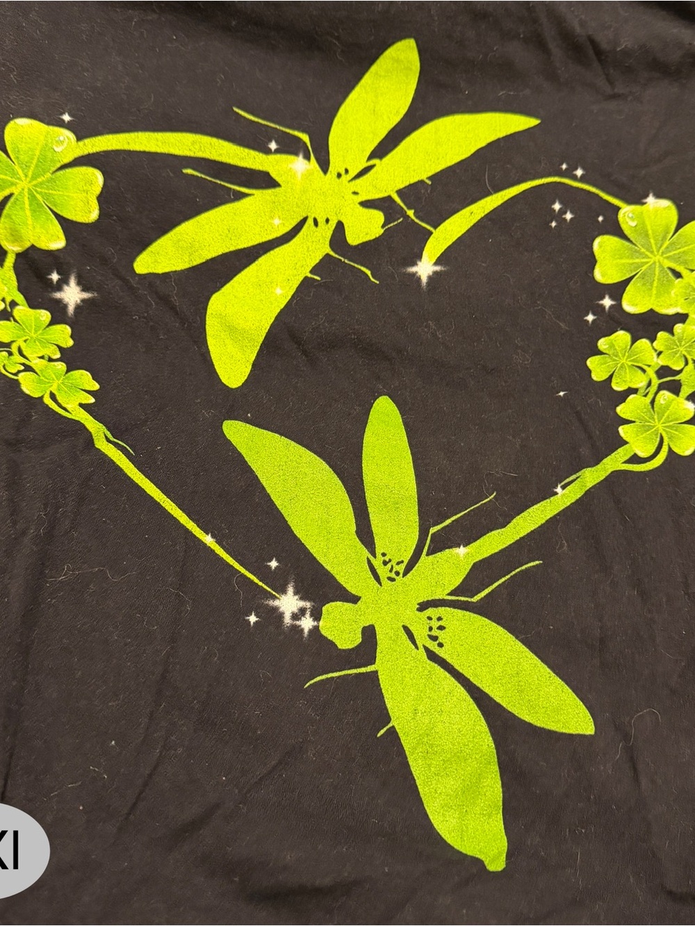 Black Tee with Neon Green Dragonfly Graphic